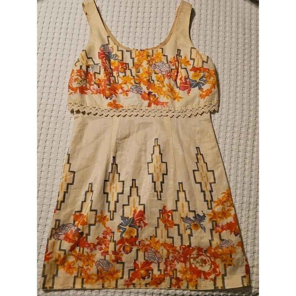 Free People Womens Tea Combo Dress 8 Big Bang Dress Metallic Aztec crochet zip